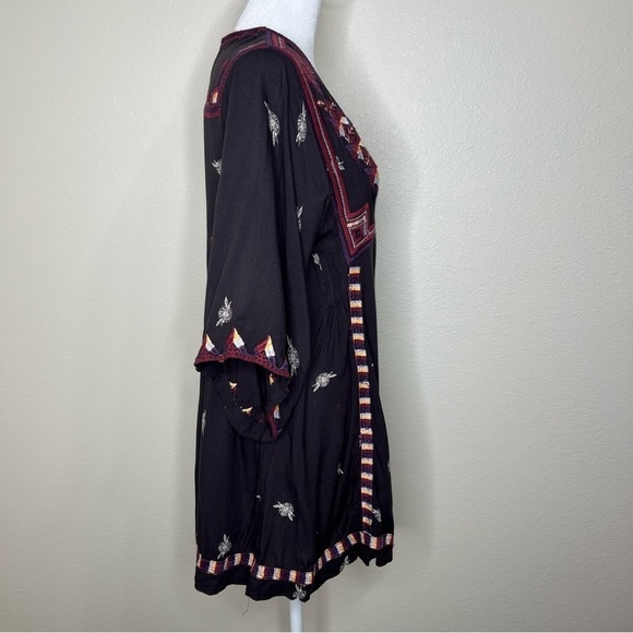 Free People Tulum Embroidered Aztec Boho V-Neck Kimono Sleeve Mini Dress XS - Picture 11 of 13